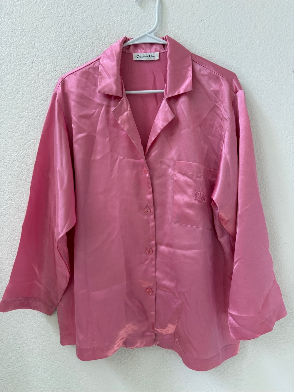 Pink Satin Button-Front Blouse